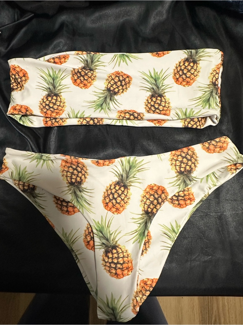 Zaful White Pineapple Print Bandeau Bikini Set